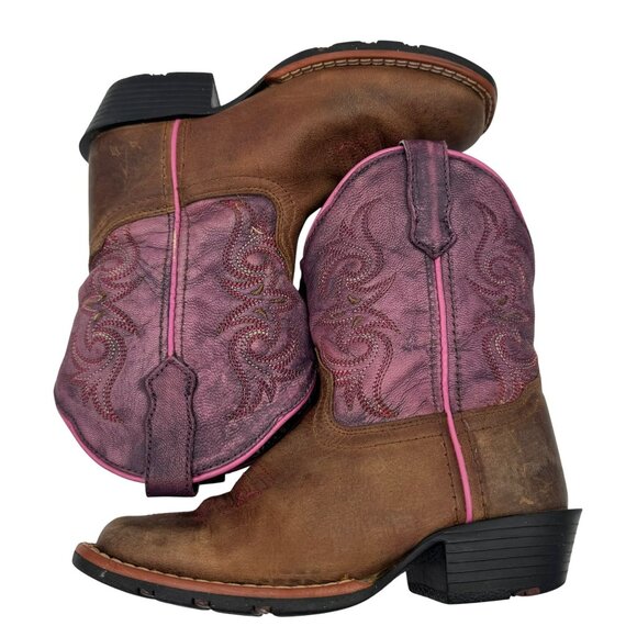Dan Post Girls Western Boots Square Toe Purple/Brown Leather Size 12D - Picture 6 of 9